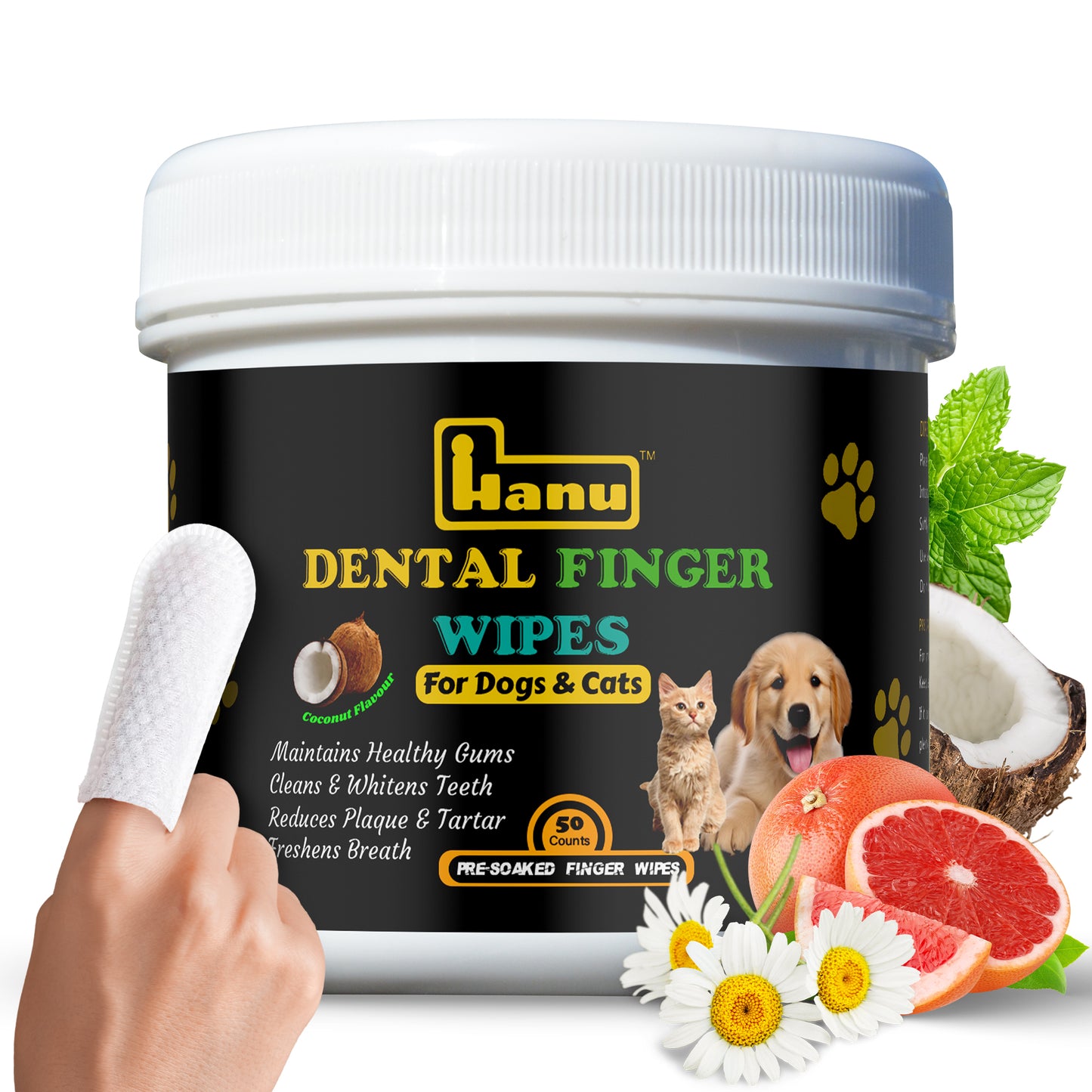 Hanu Dental Finger Wipes for Pets - Oral Care Made Easy!