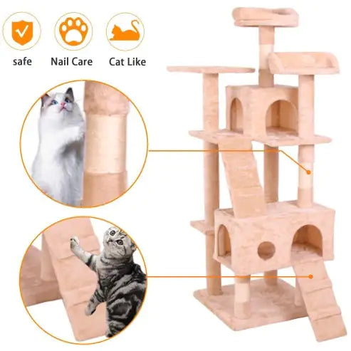 63-Inch Cat Climbing Frame in Creamy White