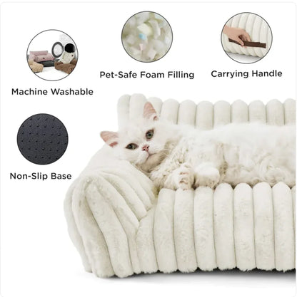 Bedsure Cute Cat Dog Sofa - Soft Corduroy Fleece Pet Bed