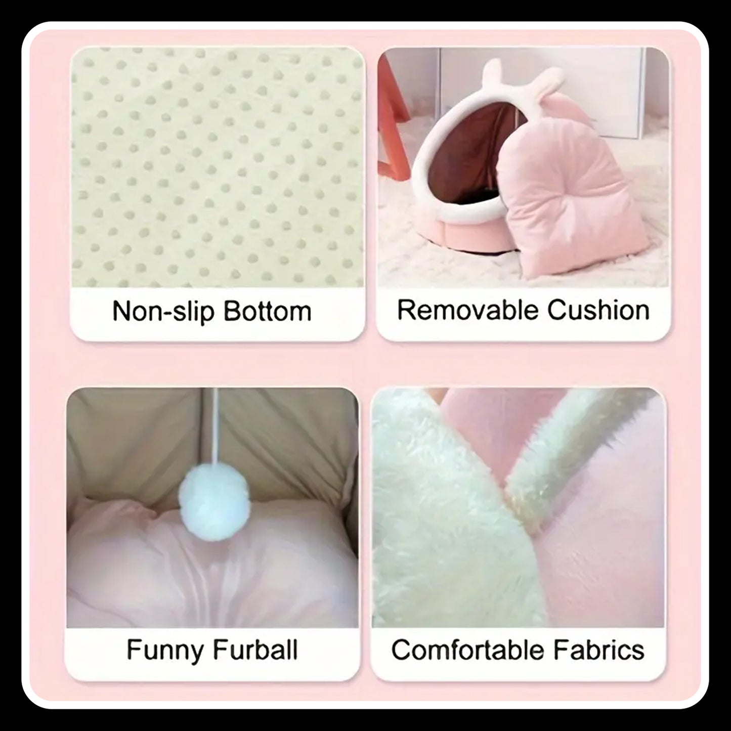 Pet Tent Soft Dog Bed – Semi-Enclosed Cat Cave House | Large Pink Cozy Pet Bed for Cats & Small Dogs