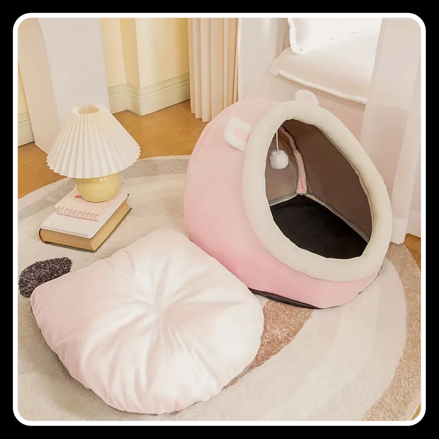 Pet Tent Soft Dog Bed – Semi-Enclosed Cat Cave House | Large Pink Cozy Pet Bed for Cats & Small Dogs