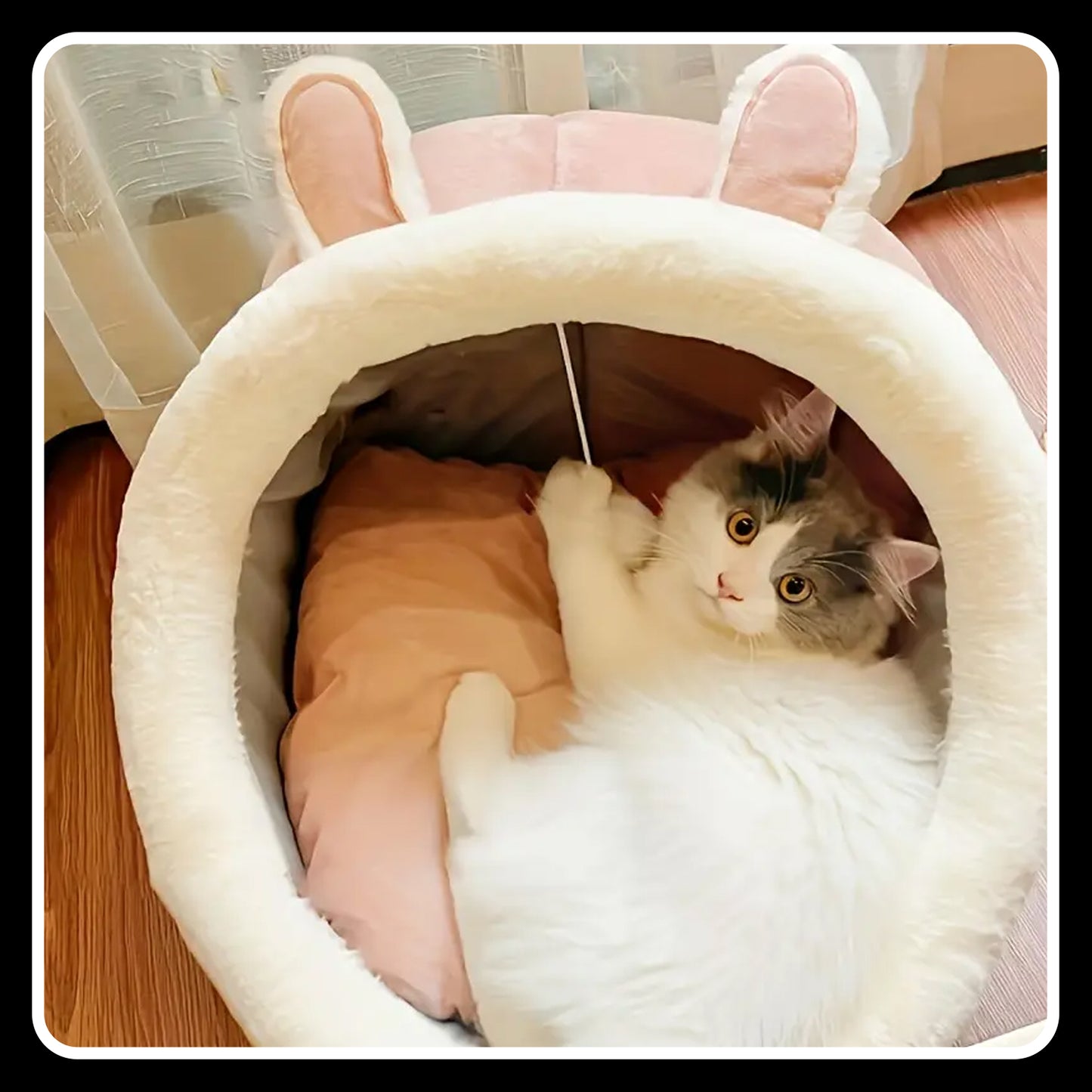 Pet Tent Soft Dog Bed – Semi-Enclosed Cat Cave House | Large Pink Cozy Pet Bed for Cats & Small Dogs