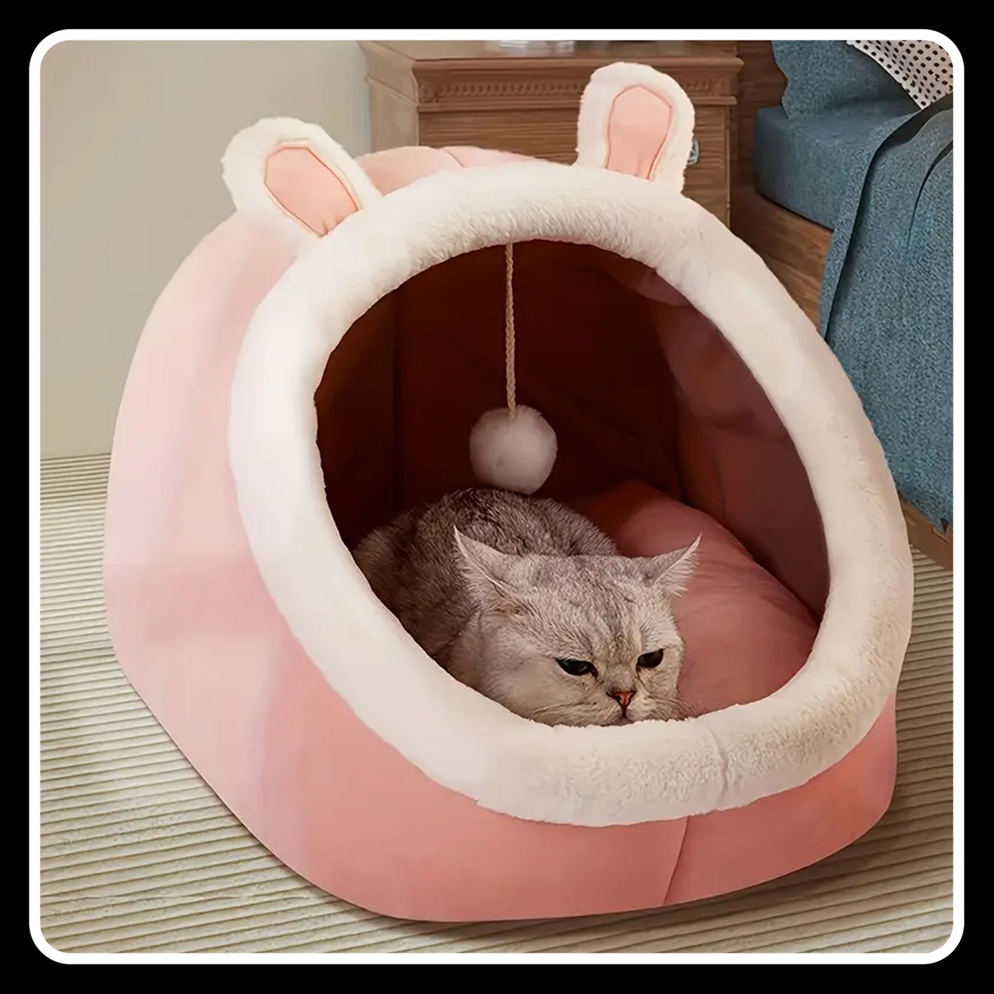 Pet Tent Soft Dog Bed – Semi-Enclosed Cat Cave House | Large Pink Cozy Pet Bed for Cats & Small Dogs