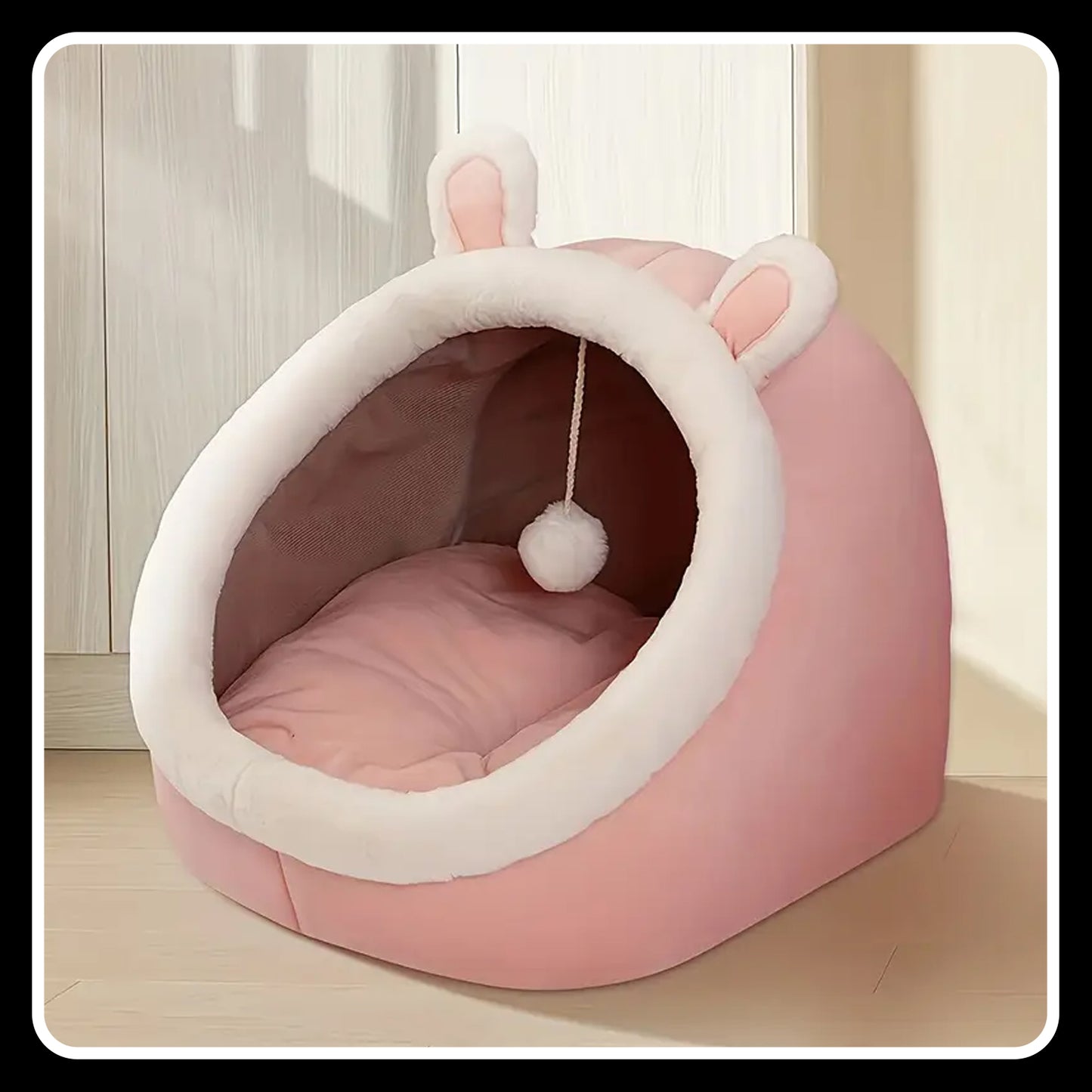 Pet Tent Soft Dog Bed – Semi-Enclosed Cat Cave House | Large Pink Cozy Pet Bed for Cats & Small Dogs