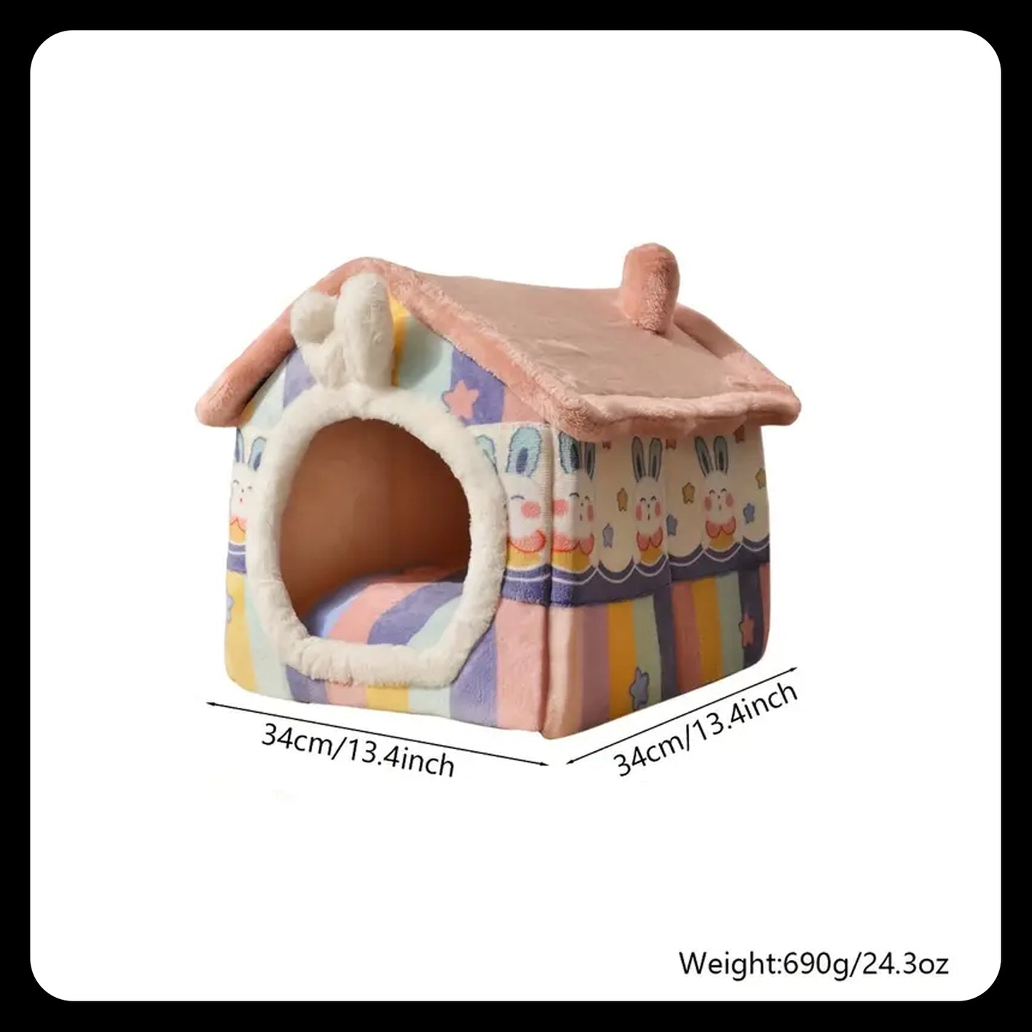 Cozy Rabbit-Shaped Foldable Pet Bed – Soft Polyester Winter Warm Cave Kennel Mat for Puppies, Cats & Small Dogs - Medium