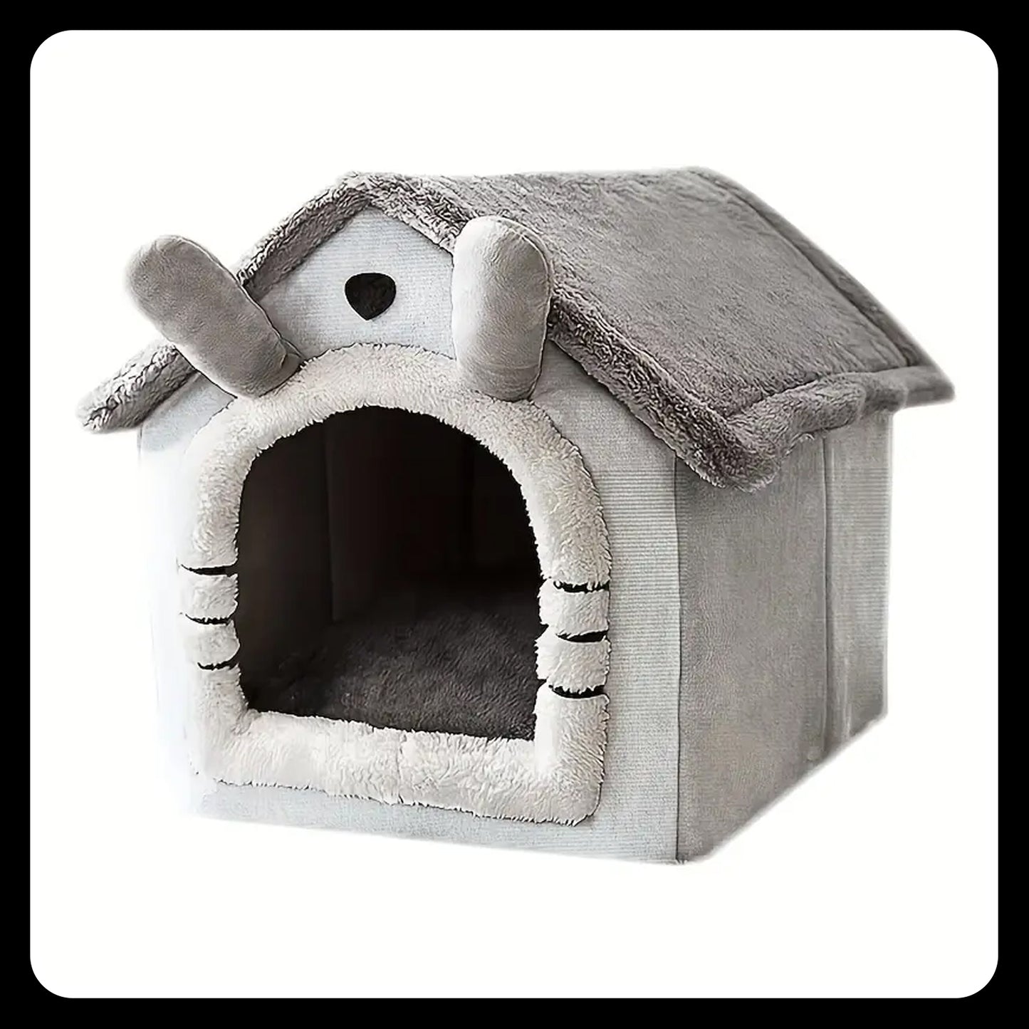 Cozy Pet House Kennel for Cats & Dogs – Large 19.29"x15.35"x18.11" | Detachable & Washable Winter Bed | Soft Polyester Cat Cave Nest with Classic Style - Gray