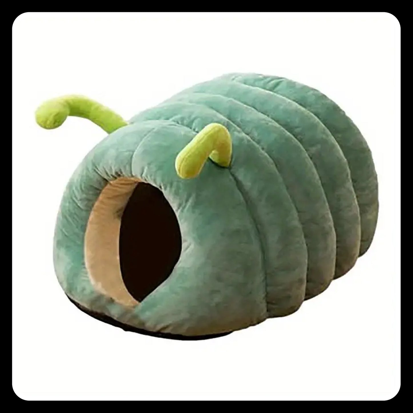 Caterpillar Pet Bed – Soft Flannel Bug House with Antennae Logo | Warm & Cozy Winter Bed | Easy-Clean, Washable Pet House - Large - Green