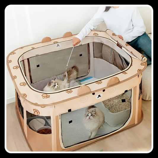 Modern Portable Pet Tent House Kennel – Large Foldable Cat & Dog Bed | Removable Zipper Top, Easy Assembly, Indoor & Outdoor Playpen (Brown)