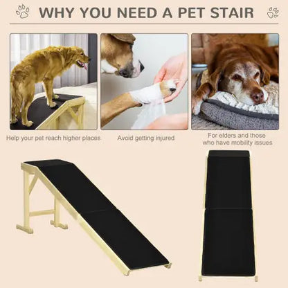 PawHut Ramp for Dog Bed – Wooden Pet Ramp with Non-Slip Carpet and Top Platform