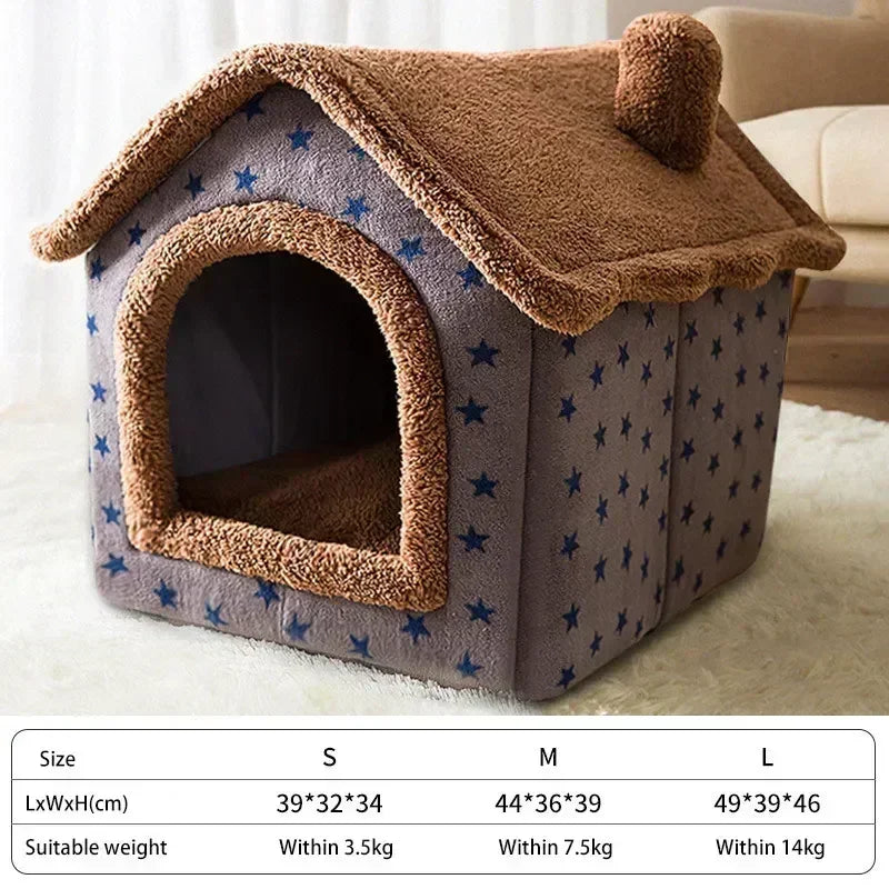 Multiple Designs Foldable Dog House Kennel Bed - Warm Winter Bed & Mat for Small/Medium Dogs & Cats