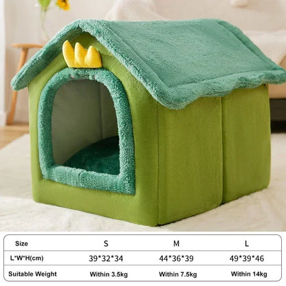 Multiple Designs Foldable Dog House Kennel Bed - Warm Winter Bed & Mat for Small/Medium Dogs & Cats