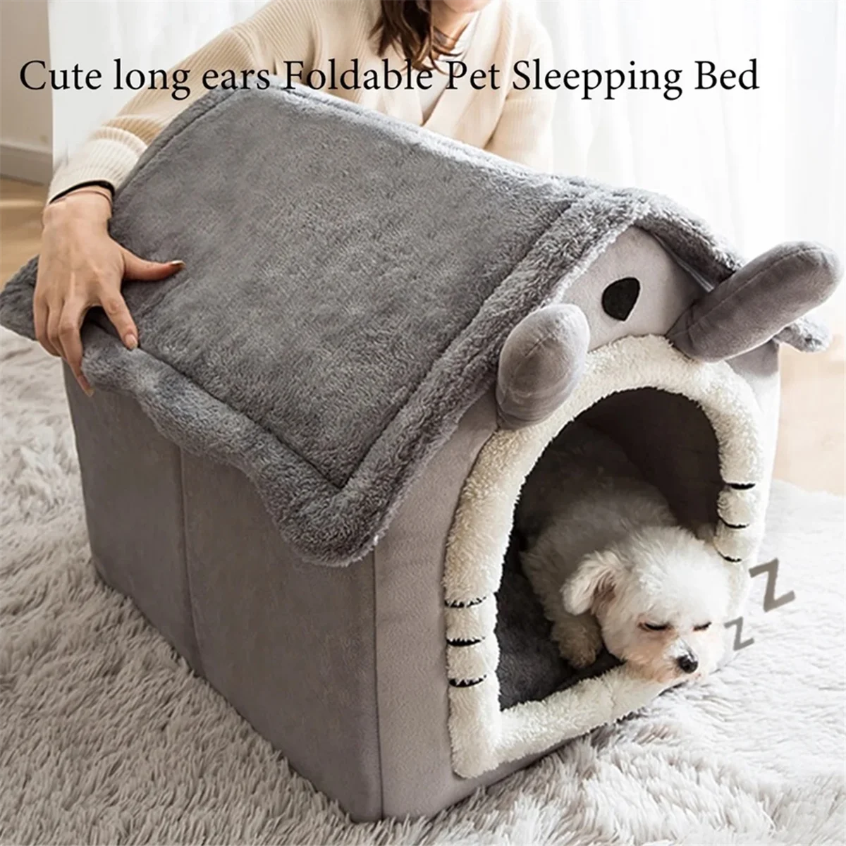 Foldable & Washable Cat/Dog Bed - Removable Cushion, Cozy Pet Sleeping Nest for Indoor Use