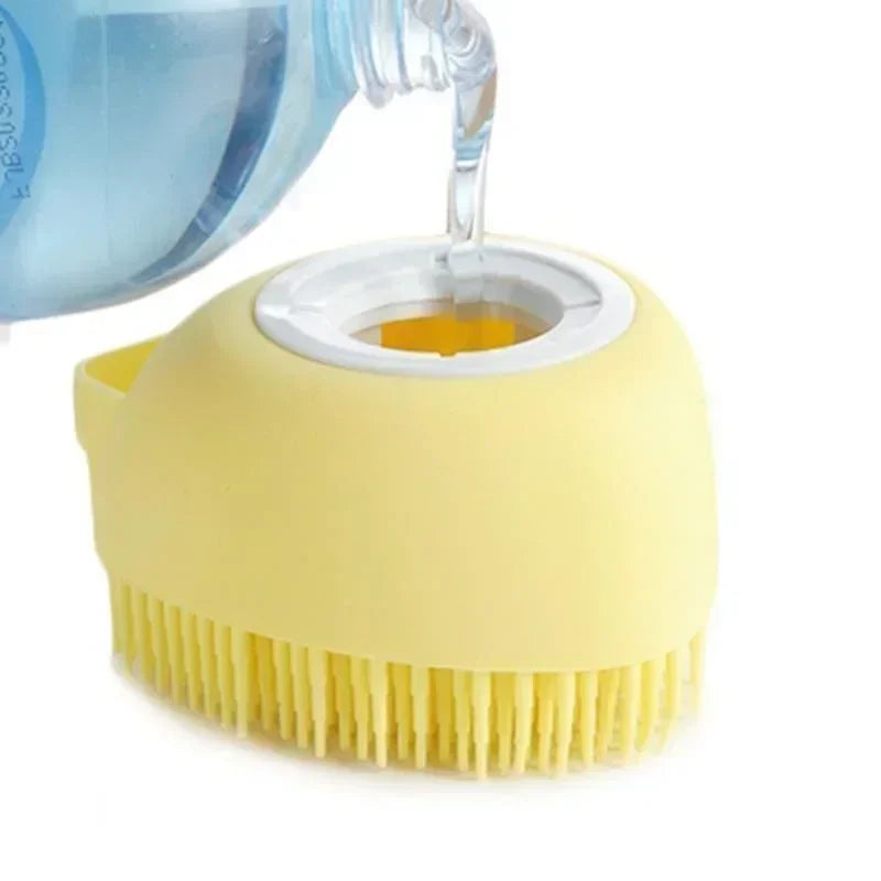 2-in-1 Silicone Pet Brush with Shampoo Dispenser - Grooming Tool for Dogs & Cats