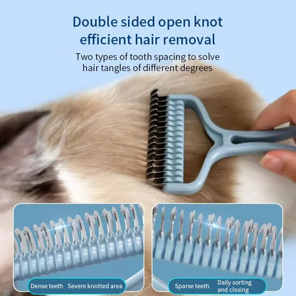 Cat Brush & Fur Knot Cutter - Pet Hair Removal Comb, Dog Grooming Shedding Tool, Double-Sided Stainless Steel Brush for Cats & Dogs