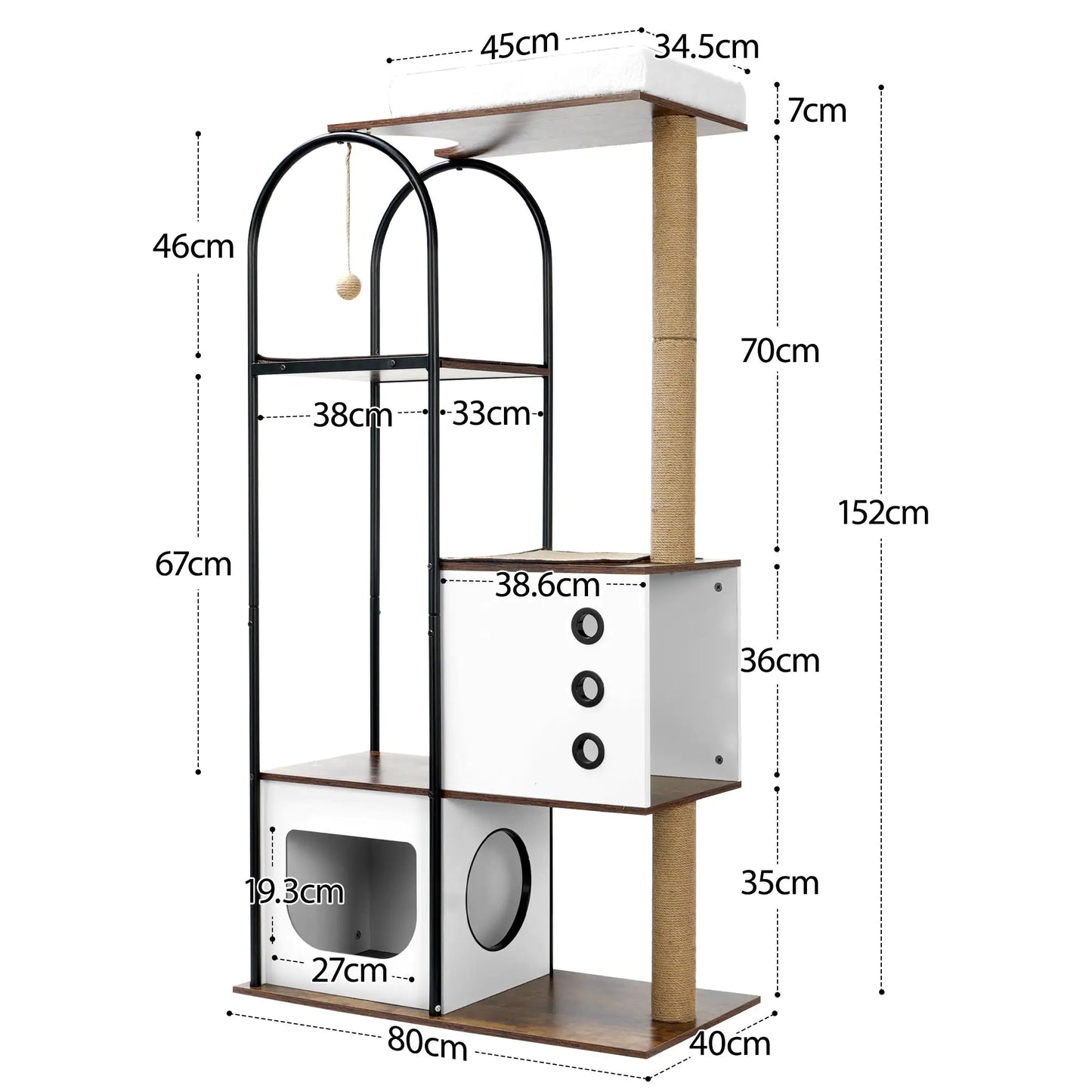 Cat Climbing Frame, Modern Multi-Storey Cat Tower with 1 Cave, 2 Scratching Columns, and Perch, White + Vintage