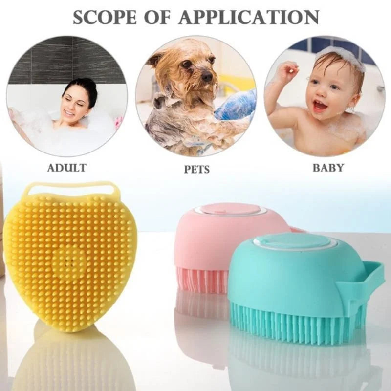 2-in-1 Silicone Pet Brush with Shampoo Dispenser - Grooming Tool for Dogs & Cats