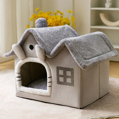 Multiple Designs Foldable Dog House Kennel Bed - Warm Winter Bed & Mat for Small/Medium Dogs & Cats