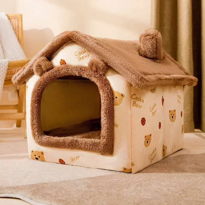 Multiple Designs Foldable Dog House Kennel Bed - Warm Winter Bed & Mat for Small/Medium Dogs & Cats