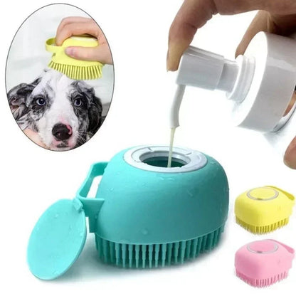 2-in-1 Silicone Pet Brush with Shampoo Dispenser - Grooming Tool for Dogs & Cats