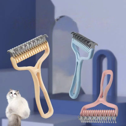 Cat Brush & Fur Knot Cutter - Pet Hair Removal Comb, Dog Grooming Shedding Tool, Double-Sided Stainless Steel Brush for Cats & Dogs