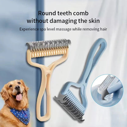 Cat Brush & Fur Knot Cutter - Pet Hair Removal Comb, Dog Grooming Shedding Tool, Double-Sided Stainless Steel Brush for Cats & Dogs