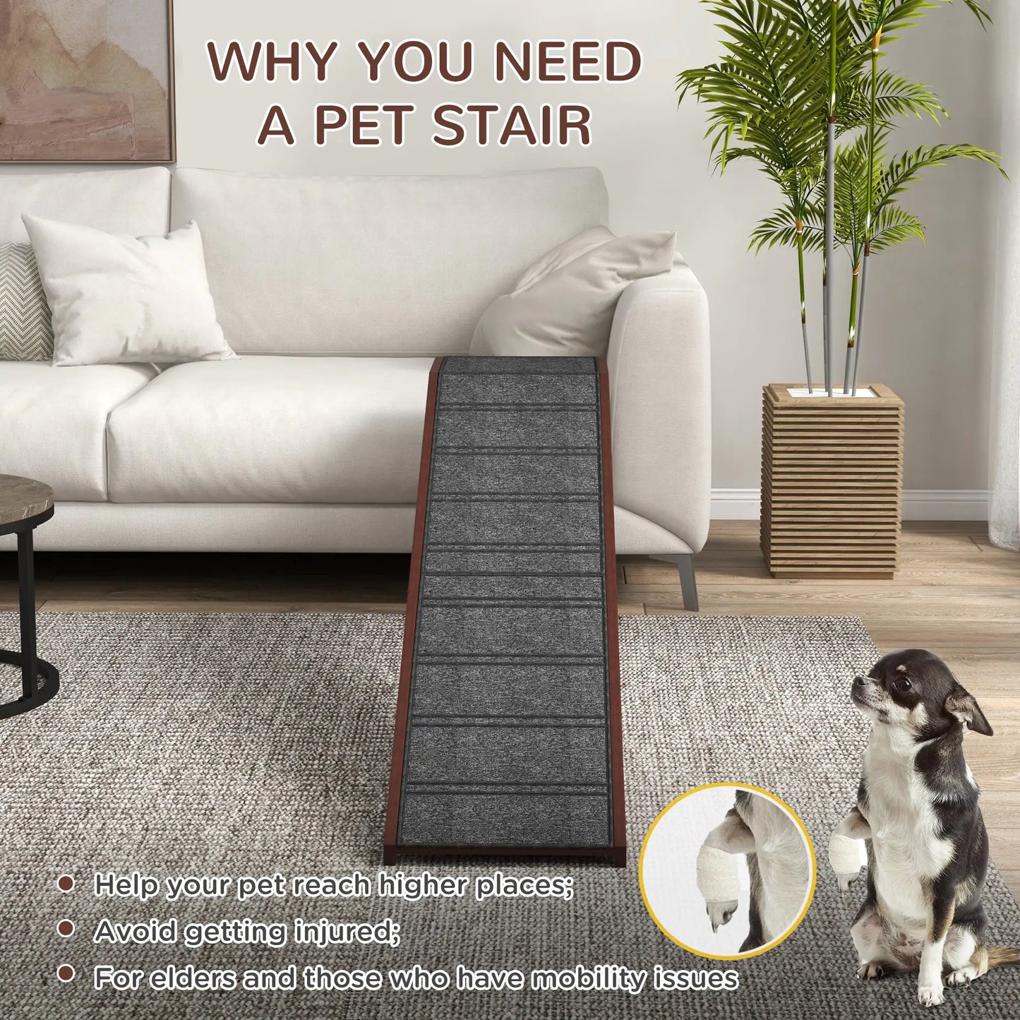 PawHut Ramp for Dog Bed – Dog Pet Ramp with Non-Slip Carpet and Top Platform