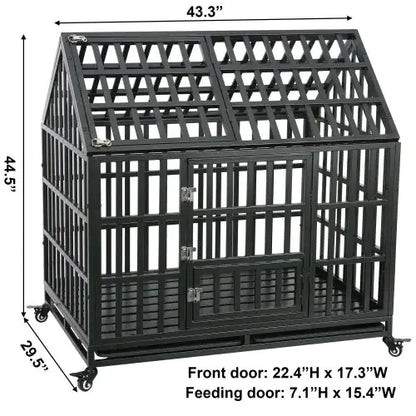 Heavy-Duty Dog Kennel with Rooftop Pet Cage – Secure, Durable, and Easy to Move