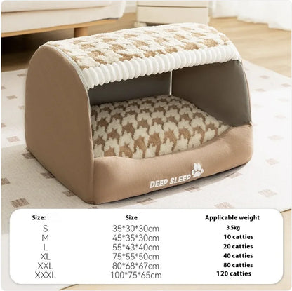 Cozy Bear-Shaped Enclosed Pet Bed House for Small Dogs – Soft, Durable, Self-Warming