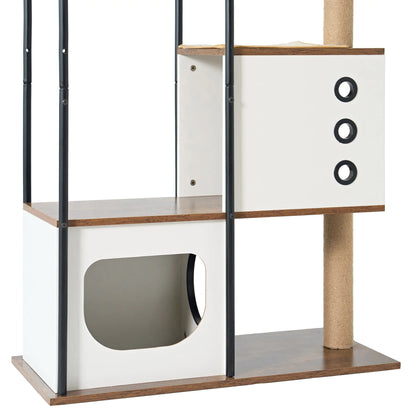 Cat Climbing Frame, Modern Multi-Storey Cat Tower with 1 Cave, 2 Scratching Columns, and Perch, White + Vintage