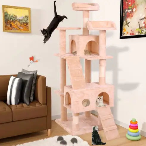 63-Inch Cat Climbing Frame in Creamy White