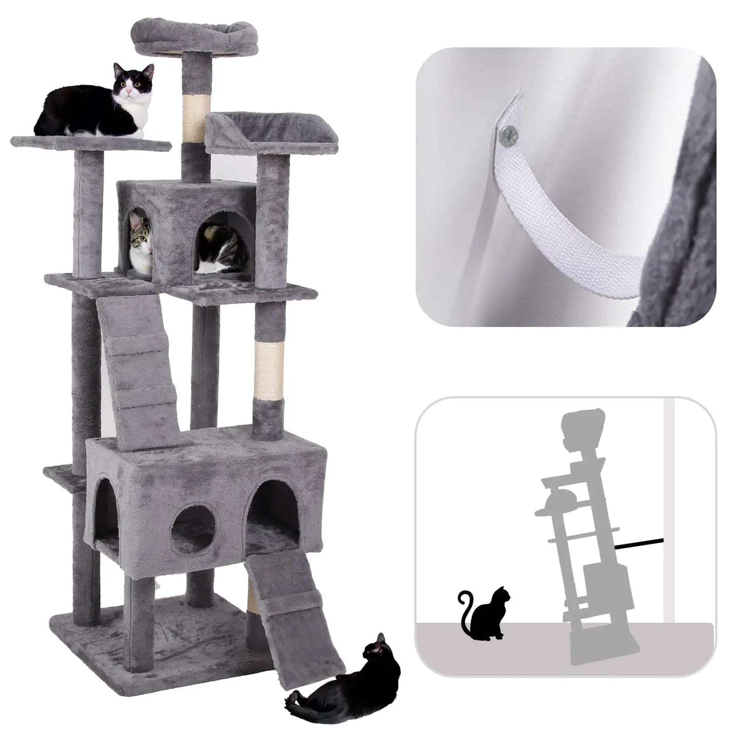 63-Inch Cat Climbing Frame with Multi-Layer Design and Soft Plush Cover