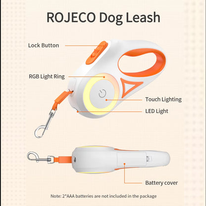 ROJECO 3M Automatic Dog Leash Retractable LED Luminous Leading Fashion Light Straps For Dog Puppy Pet Flexi Walking Running Lead