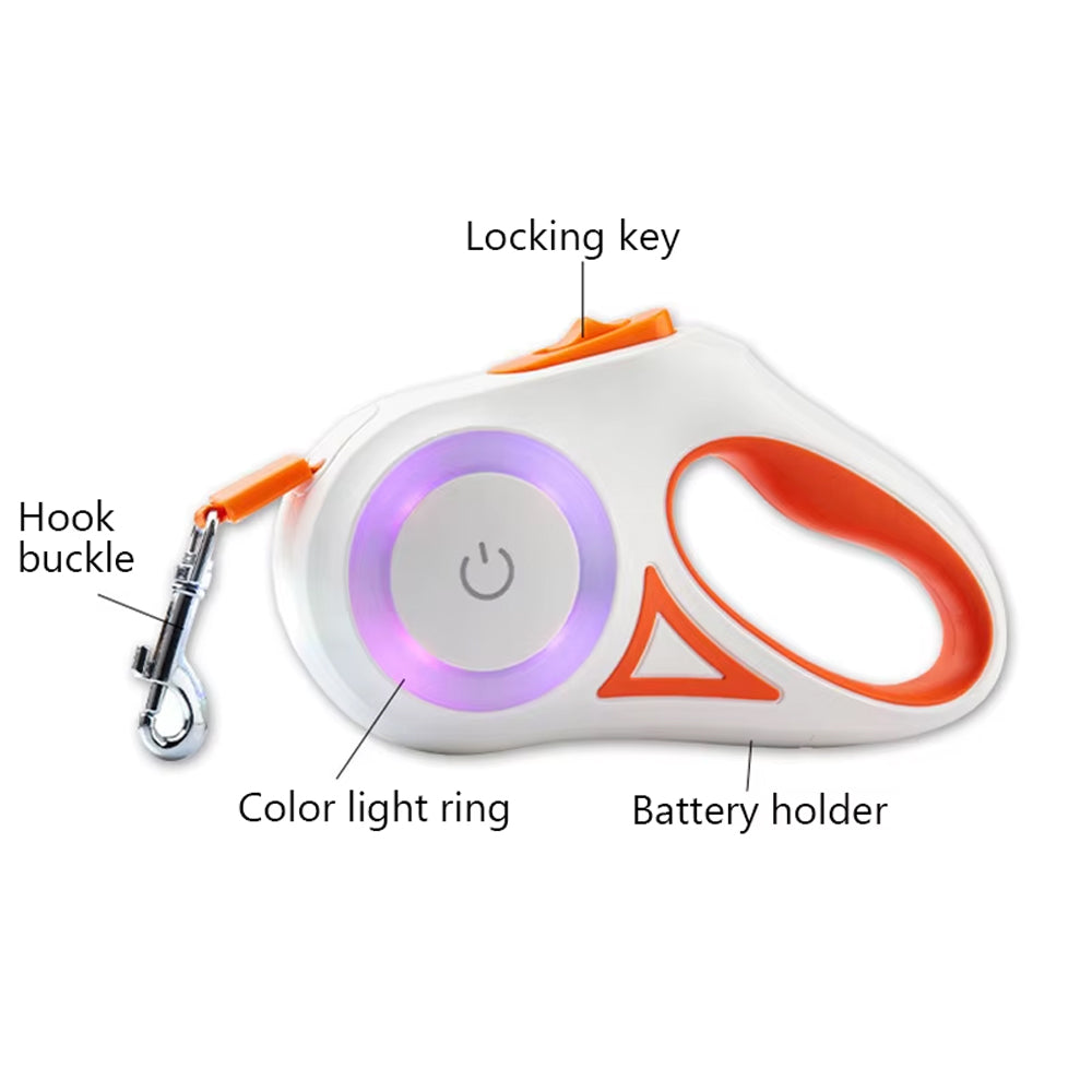 5M Automatic Retractable Dog Leash with LED Flashlight – Durable Nylon Rope for Walking & Running Pets