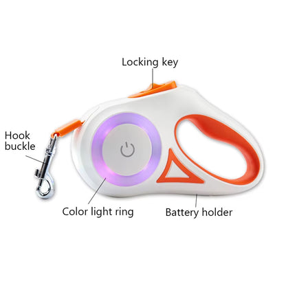 5M Automatic Retractable Dog Leash with LED Flashlight – Durable Nylon Rope for Walking & Running Pets