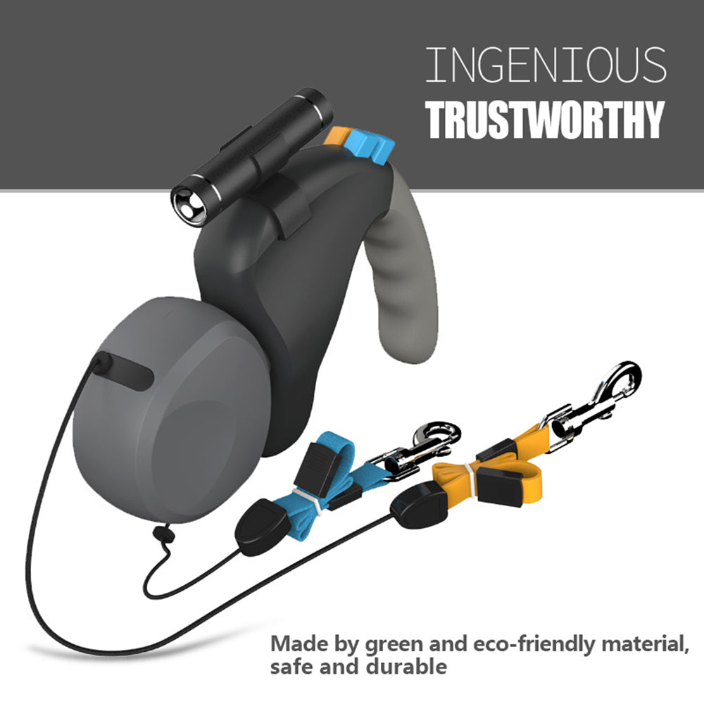 Dual Dog Leash with Light – Retractable, Adjustable, Tangle-Free Design for Two Dogs