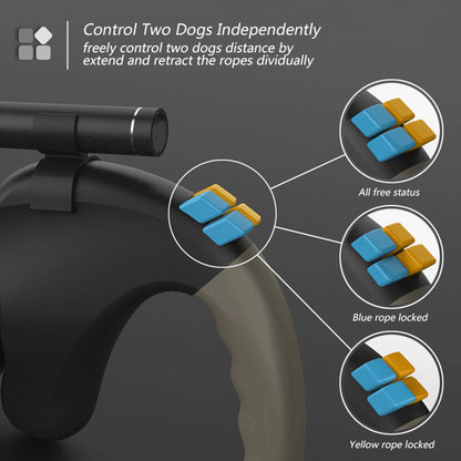 Dual Dog Leash with Light – Retractable, Adjustable, Tangle-Free Design for Two Dogs