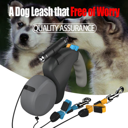 Dual Dog Leash with Light – Retractable, Adjustable, Tangle-Free Design for Two Dogs