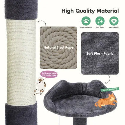 54-Inch Cat Tree, Indoor High-Rise Multi-Story Tower with Large Apartment, Dark Grey