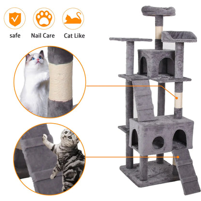 63-Inch Cat Climbing Frame with Multi-Layer Design and Soft Plush Cover