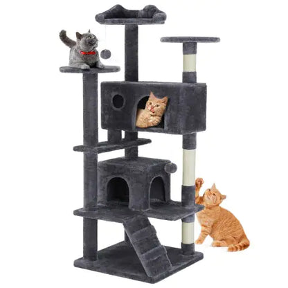 54-Inch Cat Tree, Indoor High-Rise Multi-Story Tower with Large Apartment, Dark Grey