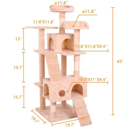 63-Inch Cat Climbing Frame in Creamy White