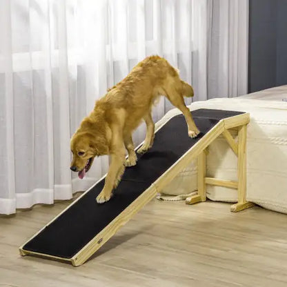 PawHut Ramp for Dog Bed – Wooden Pet Ramp with Non-Slip Carpet and Top Platform