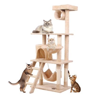 55-Inch Milky Cat Climbing Frame with Multi-Layer Design and Plush Comfort