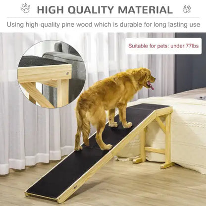 PawHut Ramp for Dog Bed – Wooden Pet Ramp with Non-Slip Carpet and Top Platform